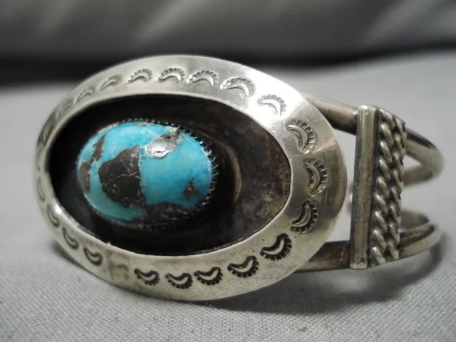 Museum Quality High Grade Bisbee Turquoise Sterling Silver Navajo Bracelet 3