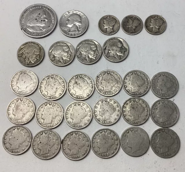 ESTATE Lot Silver Coins, Columbus Half , Mercury Dime,Buffalo,Barber Nickel PLUS