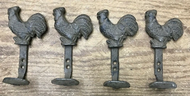 4 Roster Chicken Coat Key Towel Farmhouse Hooks Hat Wall rustic cast iron hanger