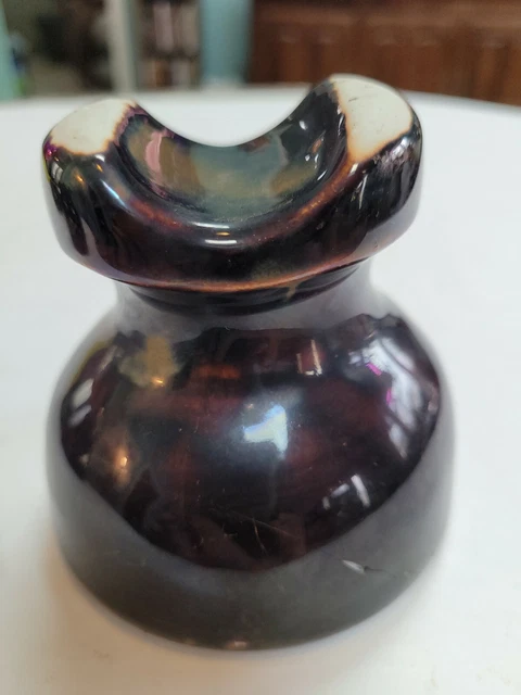 Vintage brown pin type Porcelain Saddleback Insulator no ID markings very nice