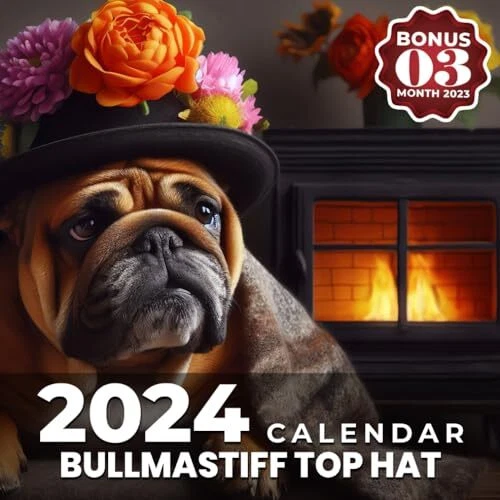 BULLMASTIFF TOP HAT Calendar 2024 Jan 2024 to Dec 2024 Bonus 3 Months