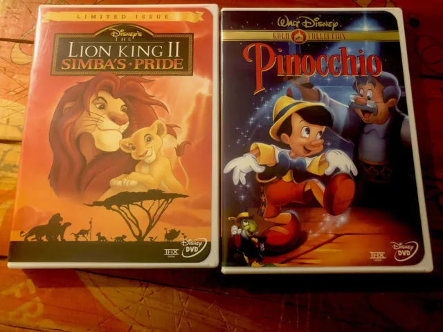 Disney Movies Pinocchio Gold Collection & The Lion King II Simba’s Pride DVD’s