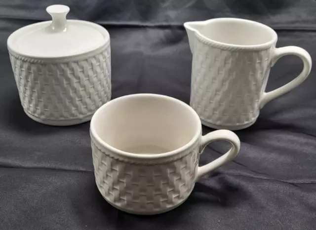 LNT HOME ONEIDA BASKET WEAVE Wicker White Creamer Sugar Bowl C19