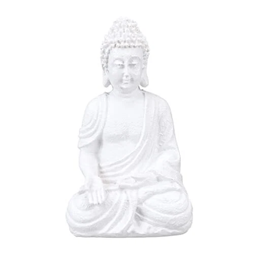 Statua Buddha Seduto Relaxdays 40 Cm - Feng Shui, Resina, Per Interni Ed Esterni, Grigio Chiaro - Foto 12