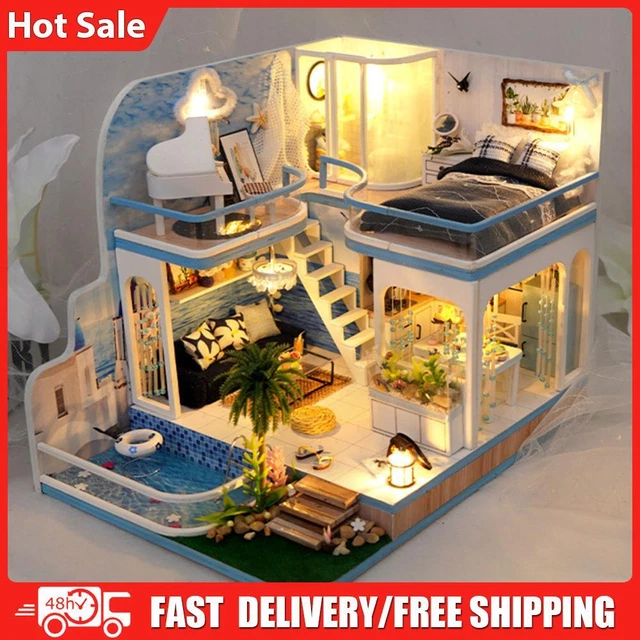 Wooden DIY Miniature Room with Dust Cover/Light/Accessories Gift for Boys Girls