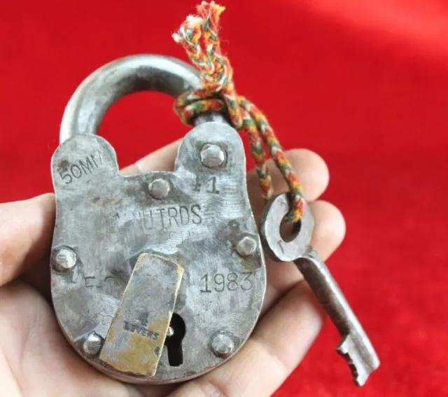 Antique Indian Style Handmade Iron Padlock: Old, Single Key Collectible Lock
