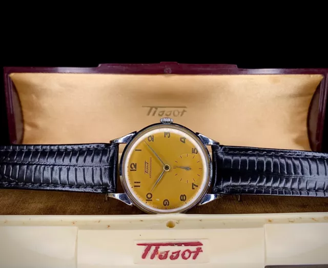 1952 Tissot Salmon dial Calatrava horn lug watch ref 6436-12 box and paperwork 2