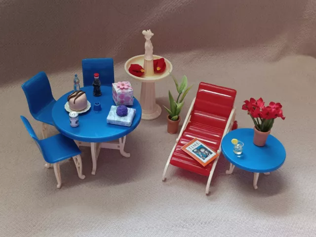 Vintage Plasco Dollhouse Furniture -8 Patio Pieces & 13 Accessories- Very Nice!