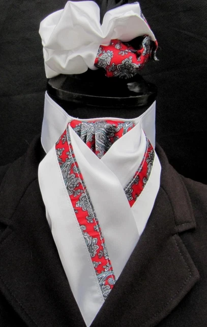 Fertig gebunden weiß rot, silber Paisley Kunstseide Reitstock & Scrunchie