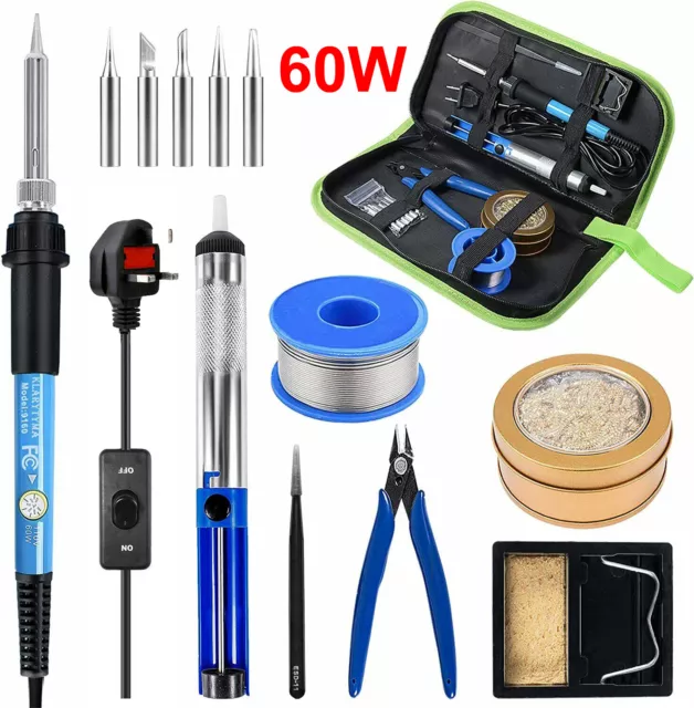 Soldering Iron Kit Adjustable Temperature Welding Tool Wire Tip Cleaner 60W UK