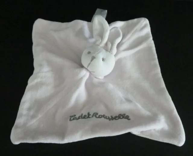 7. Doudou Plat Carre Cadet Rousselle Lapin  Rose Blanc Gris Carre - Tbe