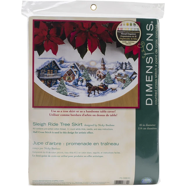 Kit de punto de cruz contado Dimensions 45" falda de árbol en trineo redondo (11 unidades)