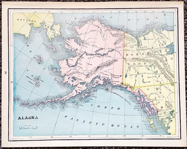 1890 Alaska Map Sitka Aleutian Islands Arctic Circle Northwest Territories