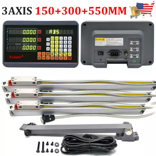 ToAuto 3 Axis Digital Readout +3pc Linear Scale 150&300&550MM DRO Kit,US STOCK