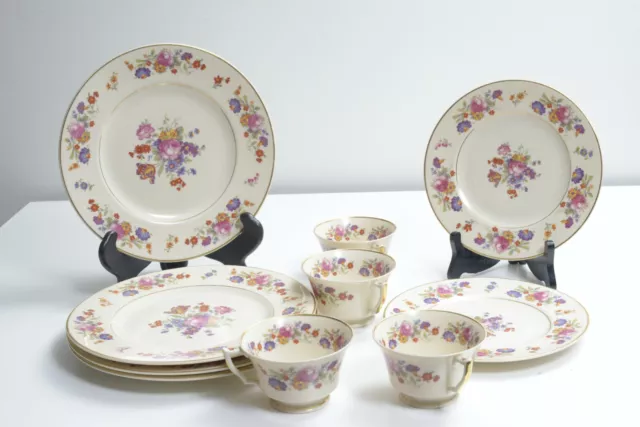 Old Ivory Syracuse China O.P.CO. 4 Teacups & 6 Plates "Sharon" Floral Set