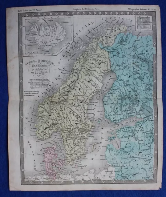 Original antique map SWEDEN, NORWAY, DENMARK, ICELAND, BALTIC STATES, c.1855