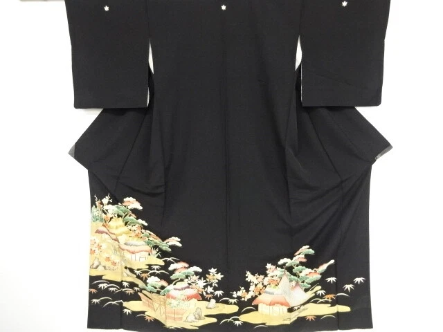 03758# Japanese Kimono / Antique Tomesode / Embroidery / House & Shochikubai