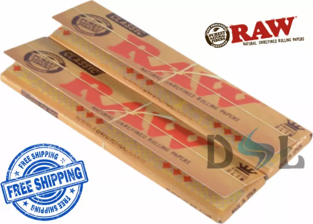 RAW Classic King Size Slim Rolling Papers Natural Unrefined Skins 110mm x 44mm 3