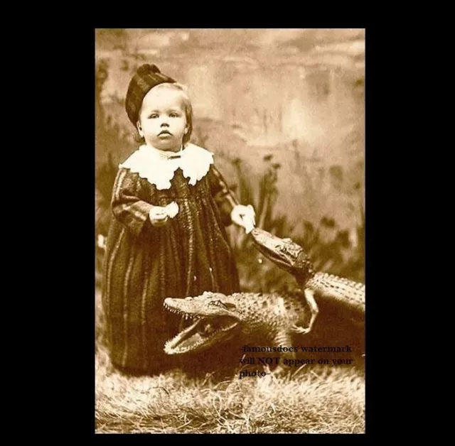 Vintage Alligator Baby Girl PHOTO Freak Scary Creepy Weird Odd Circus
