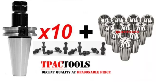 10Pc Cat40 Er16 Collet Chuck G2.5 True Balance 10Pc Er16 Collets Haas Pull Studs