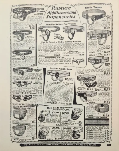 1927 Sears Roebuck Catalogue  Rupture Appliance  Suspensories Ad