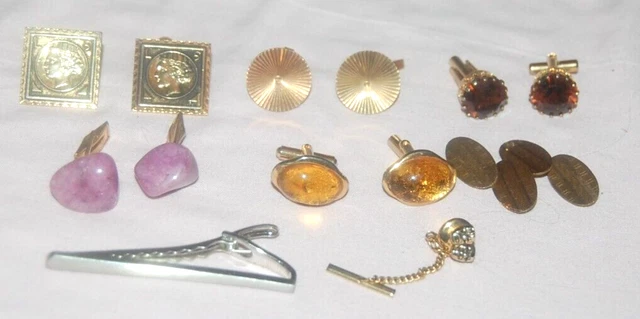 6 pair vintage cuff links tie clip & tie pin