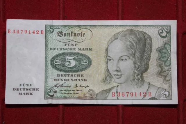 Banknote 5 Deutsche Mark DM 2. Januar 1960 I-II / UNC-AU BRD-6e Ro 262e (9)