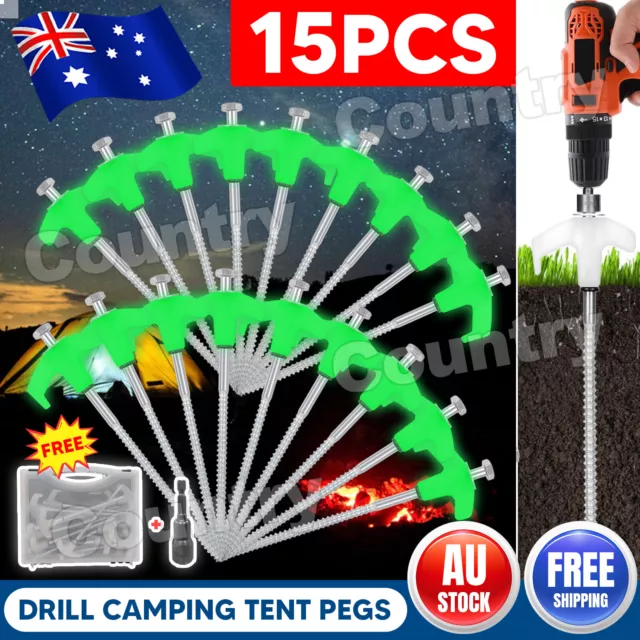 Tent Pegs Puller Heavy Duty Steel Screw Camping with Glow in The Dark Head+Case