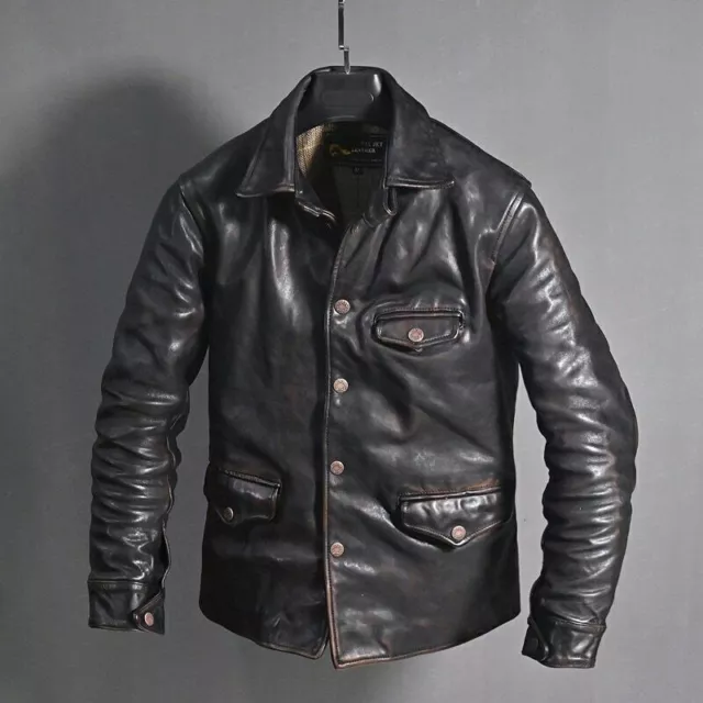 Mens Motorcycle Vintage Distressed Black Jacket Casual Biker Leather Jacket Coat