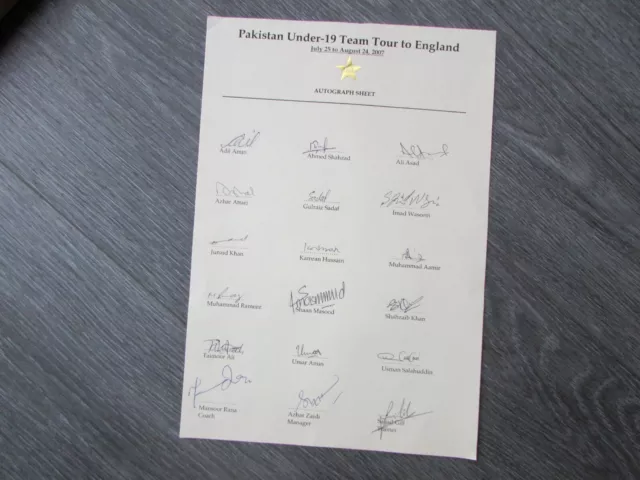 Pakistan Under 19 Cricket Team Tour of England 2007 Multi Signed Autograph Sheet