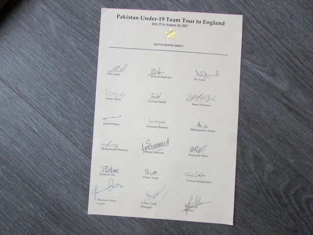 Pakistan Under 19 Cricket Team Tour of England 2007 Multi Signed Autograph Sheet