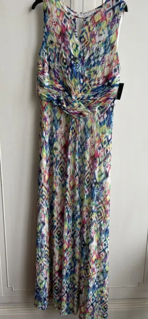 NEW! W/TAG ELLEN TRACY Multicolor Mesh Jersey Sleeveless Print Maxi Dress Sz 12