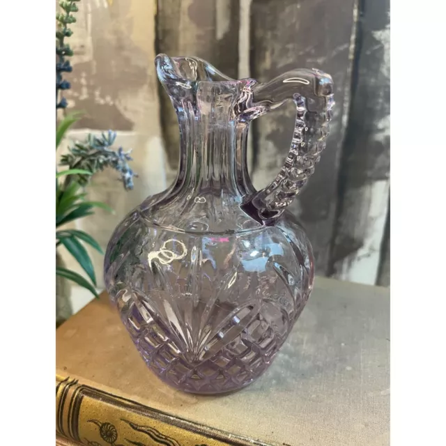 Vintage EAPG Depression Glass Fan & Diamond Cruet Pitcher Turning Purple 4.5"