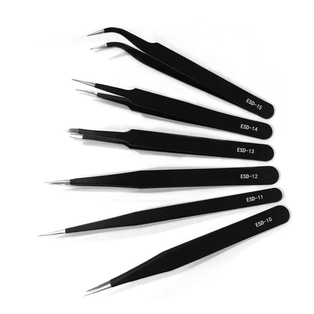 1-5pcs ESD-11-14 Stainless Steel Tweezers Anti-Static Precision Repair Tool SET