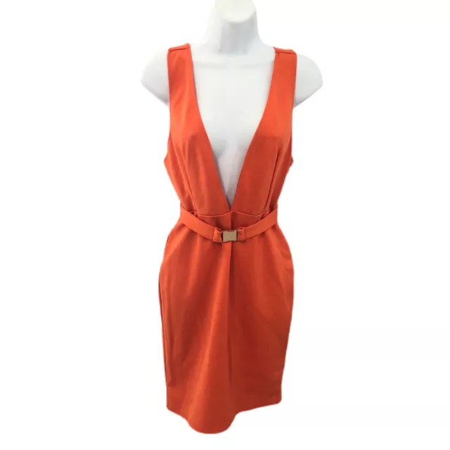 Oh My Love London Women’s Orange Cocktail Dress Sz M Bodycon Deep-V