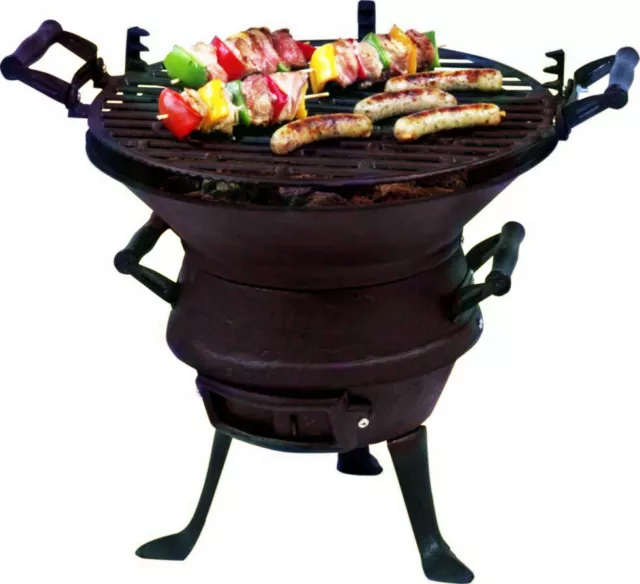 Height Adjust Cast Iron Camping Fire Pit Cooking Stove Charcoal BBQ Barrel Grill