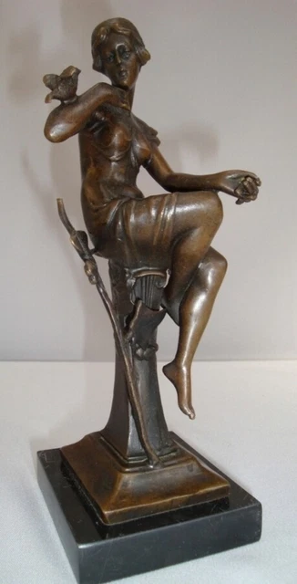 Estatua Pájaro Damisela Art Deco Estilo Art Nouveau Estilo Bronce sólido Firmado 2