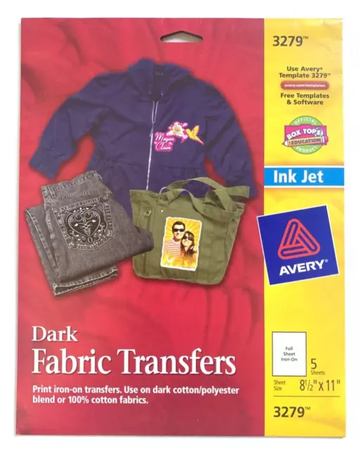 Avery 3279 Dark T-Shirt Transfers for Inkjet Printer 5/pk - NEW!