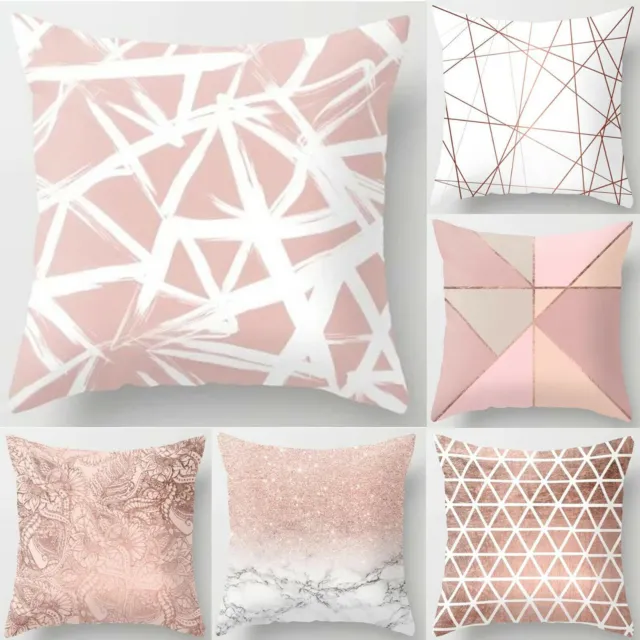 Rose Gold Cushion Cover Bedroom Geometric Floral Pillow Case Sofa Home Decor HOT