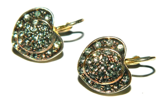 Boucles D'Oreilles Pendantes Cœurs De Marque GAS - Cristal Sur Métal Argenté - Occasion