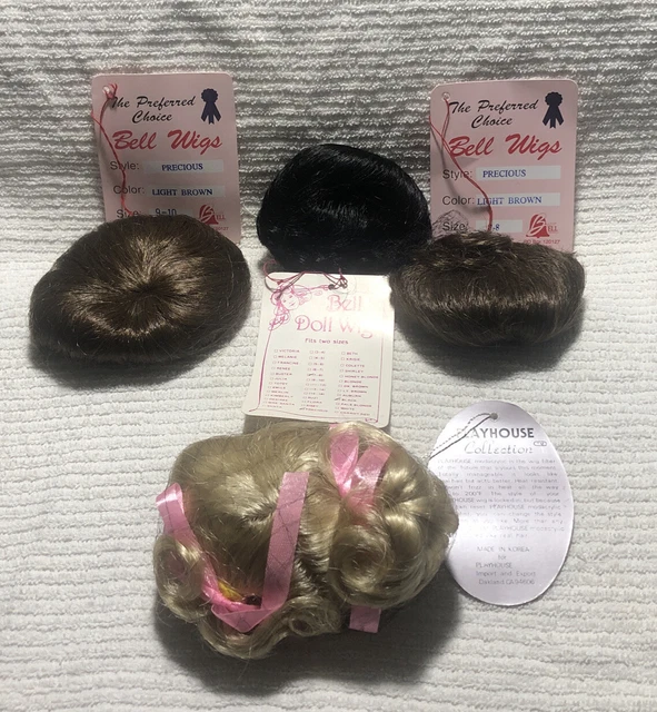 VINTAGE BELL DOLL WIG LOT of 4 BLONDE BRUNETTE BLACK SIZES 7 8 9 10