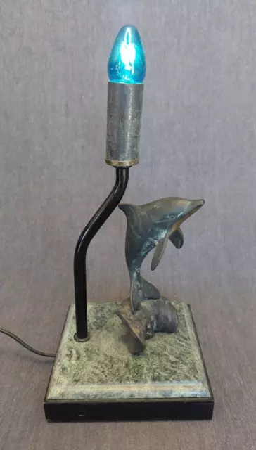 High Quality SPI San Pacific International, Brass & Marble Dolphin Lamp