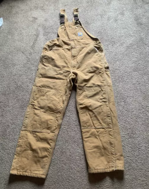 Vtg Carhartt Mens Overalls Brown 42x32 Double Knee Duck Canvas Insulated Bib