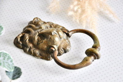 Vintage large heavy solid brass lion head door knocker from the 1950s