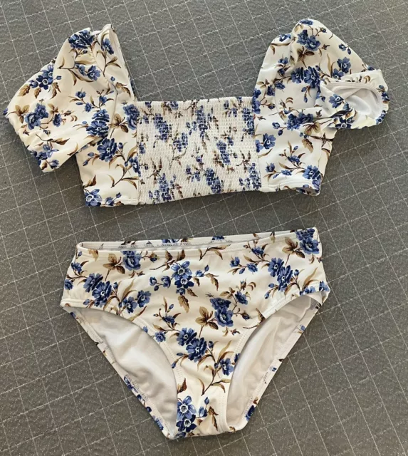 Janie & Jack bikini size 10 girls 2 piece white blue floral