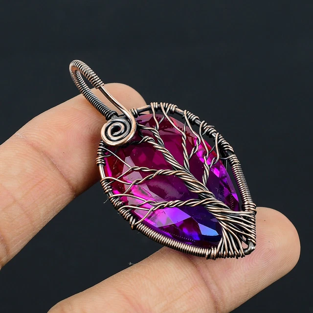 Bi Color Tourmaline Gemstone Handmade Copper Wire Wrap Jewely Pendant 2.2"