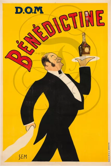 Repro Affiche Ancienne Dom Benedictine Alcool Boisson Garcon Serveur