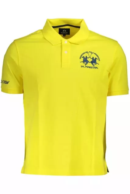 La Martina Elegante Giallo Cotone Polo Uomo Camicia Autentico