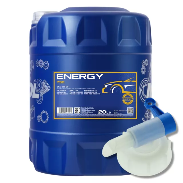 20 (1x20) Litro Mannol SAE 5W-30 Energía Con Grifo de Desagüe