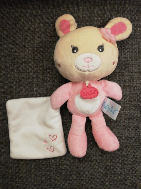 Doudou Peluche Babynat Lapin Ours Rose Mouchoir Coeur Cœur Fleur Pantin Kawaii